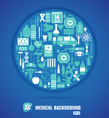 Medical icon set color background.