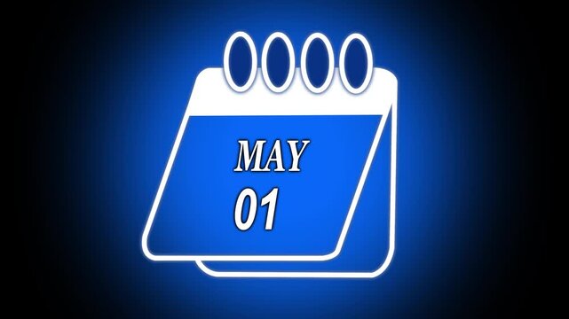 May 01 Daily Calendar animation. May Month 01 date calendar icon animation. Flat calendar icon monthly, important date, meeting date, Simple calendar with date concept. 4k video