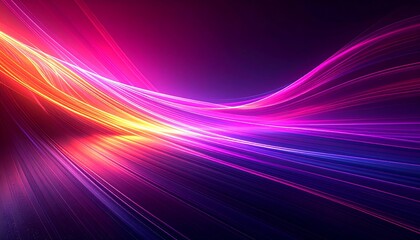 Dynamic abstract design featuring vibrant streaks of fuchsia, magenta, and electric blue light, creating a wave-like effect against a dark background.
