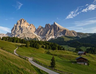 Obraz premium Breathtaking Mountain Landscape with Scenic Pathway, Dolomites, Nature Photography, Serene Environment, Daytime View, Natural Beauty
