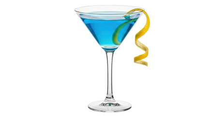 Isolated Blue Cocktail with Lemon Twist