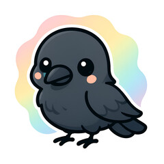 Adorable cartoon crow with rainbow aura, perfect for cute designs and joyful projects