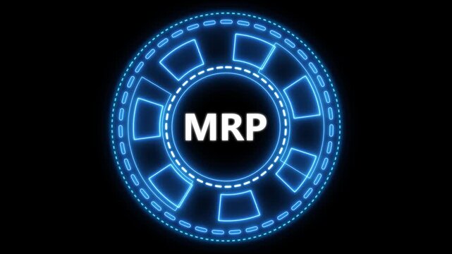 Futuristic animated neon mrp technology interface showing digital data analysis concept