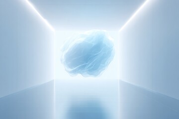Ethereal cloud floats in bright space, illuminated by soft, ambi