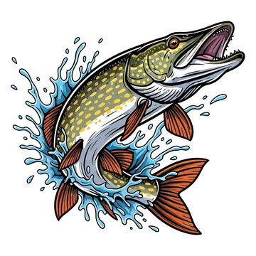 pike fishing illustration logo vector image t shirt