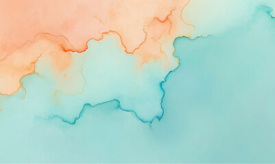 Abstract Alcohol Ink Background: Peach, Teal, and Aqua Watercolor Wash Texture