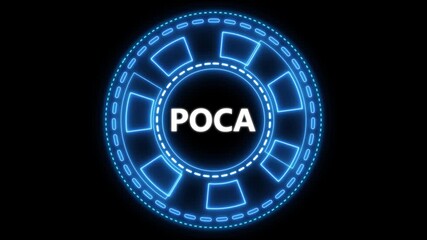 Glowing blue poca animated digital hud interface on black background with dynamic elements