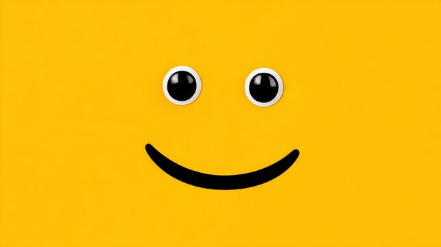 Naklejki Yellow face with a smile on it. The eyes are closed and the mouth is open. The face is smiling and he is happy