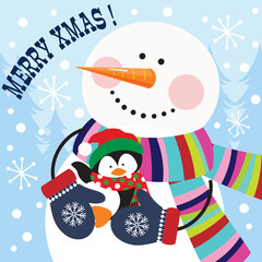 Merry Christmas! Snowman and Penguin Holiday Card