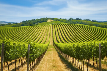Fototapeta premium Symmetrical Green Vineyard on Rolling Hills