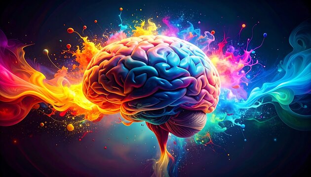 Colorful brain bursts with vibrant energy