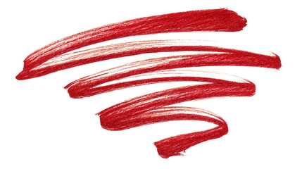 Textured red lipstick smear on white background, cut out transparent