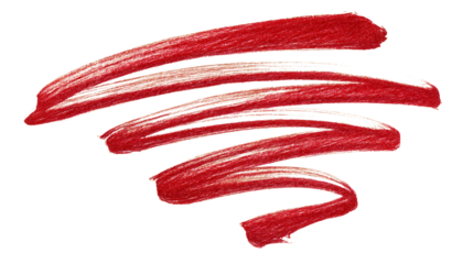 Textured red lipstick smear on white background, cut out transparent