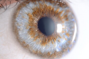 Obraz premium Detailed eye macro shot showcasing intricate iris patterns and human vision focus
