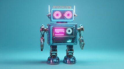 Retro robot with neon lights a vintage futuristic design for ai technology concept