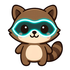 Adorable raccoon character with glowing neon mask, perfect for fun design projects