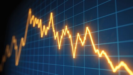 Analyzing Stock Market Trends Volatility and Performance with a Financial Chart Over Blue Grid Background Visualizing Economic Fluctuations