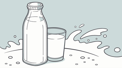 Glass bottle of fresh cold milk and a glass of milk, isolated on a white background