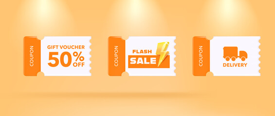 Flash sale coupon discount design with thunderbolt for web shopping online or social media. Flash Sale editable vector text effect.