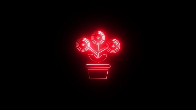 Minimalist Neon Outline of Rose Flowers on Dark Background for Elegant Decoration and Contemporary Design 4k video.