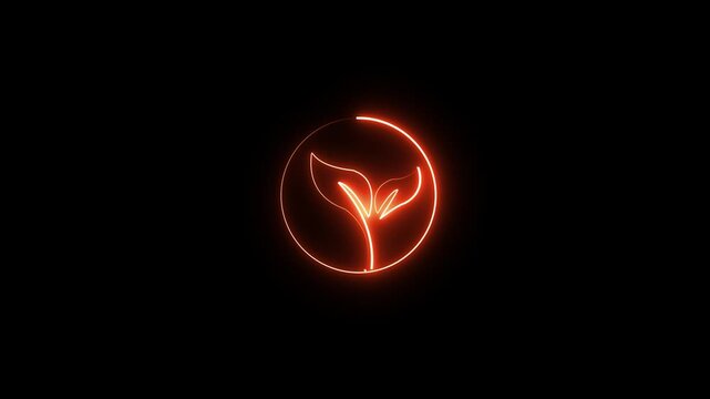 Glowing Vegetarian Icon and Symbol in HD Video Neon Animation on Black Background 4k motion video.