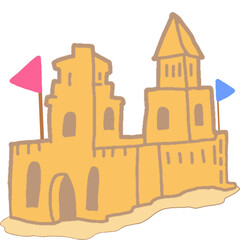 Summer on the beach PNG Element sand castle illustration 