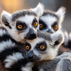 Obraz premium Close Up Portrait Of Ring Tailed Lemurs