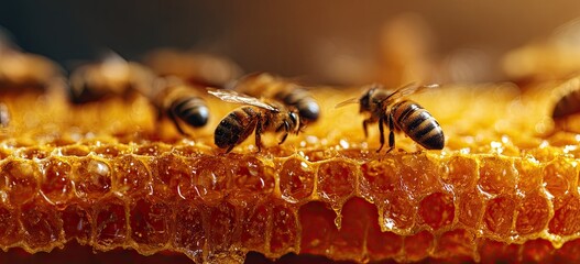 Closeup Bees On Honeycomb