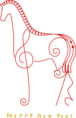 正月素材：音符になった馬のシンプルでおしゃれな年賀状素材（午年・ト音記号）