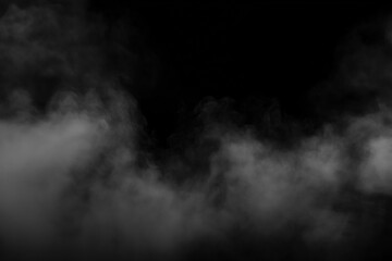 Abstract Cloud of Smoke on Black Backdrop, White Smoke on Black Background – Isolated Fog Effect, Dark Background with Realistic White Smoke Texture