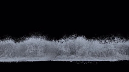 A continuous, powerful line of turbulent ocean waves crashing and splashing with white foam, isolated on a black background for visual effects. - Powered by Adobe