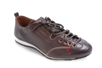 Stylish Classic Sportive Male Stylish Brown Polished Laced Shoe Placed Over White.