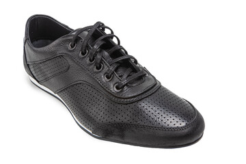 One Classic Sportive Male Stylish Brown Polished Laced Shoe Placed Over Pure White.
