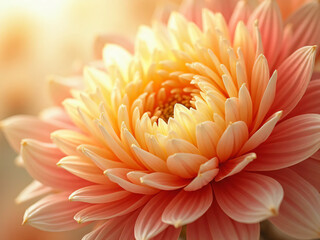 "Abstract petal veil inspired by chrysanthemum blooms. Golden yellow, crimson red, and ivory white blending into luminous gradients."