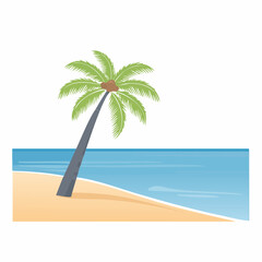 Obraz premium Solitary palm tree leans over water on a sandy Tropical Beach
