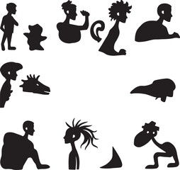 Stylized Silhouette People and Animals Art