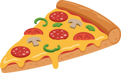Delicious slice of pepperoni and mushroom pizza with melted cheese and green peppers