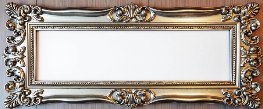 Elegant silver-leafed wooden picture frame, ornate detail,  picture frame,   border