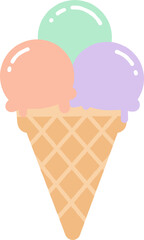 Delightful triple scoop ice cream cone with pastel flavors, a sweet summer treat.
