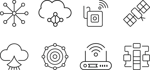 Collection of hand drawn icons representing technology and connectivity