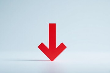 Bold red arrow pointing downwards against soft, light background