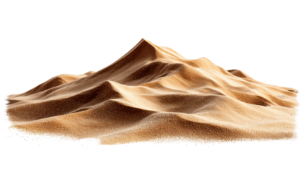 Detailed Sand Dune Landscape with Rippled Texture on White Background, cut out transparent