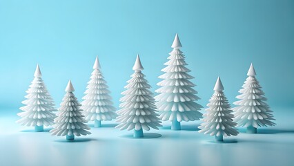 Obraz premium Minimalist Winter Scene with White Christmas Trees on Light Blue Background