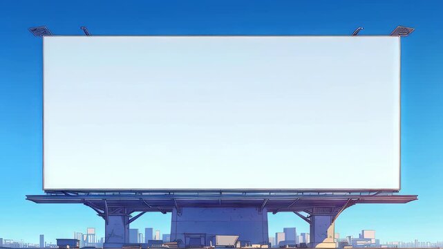 A video of an outdoor billboard with a blank white space for ads, standing tall against a clear blue sky &mdash; a large hoarding ideal for branding, marketing, and creative design displays