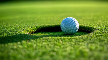 Golf ball on the green. golf ball on lip of cup