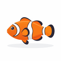Cartoon illustration of an orange and white clownfish swimming.