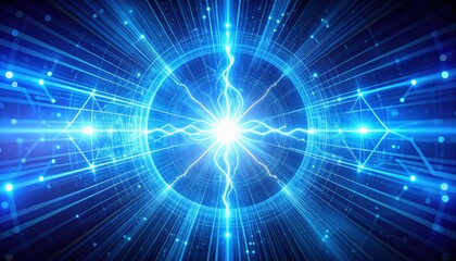 Obraz premium A vibrant, abstract representation of energy and light, featuring electric blue rays radiating from a central point, evoking a sense of dynamism and power.