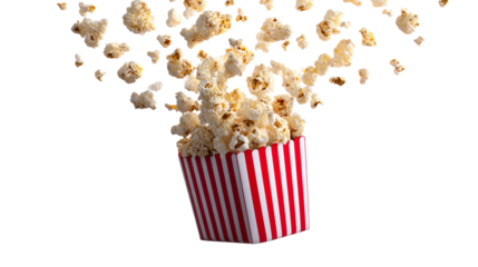 Traditional Red Striped Container Overflowing with Popcorn Pieces, cut out transparent
