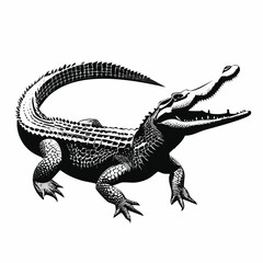 Fototapeta premium Detailed illustration of an alligator with its mouth open, showcasing its textured skin and powerful tail.