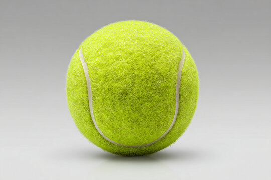 Close-up of a vibrant yellow tennis ball with fuzzy texture isolated on a gradient background